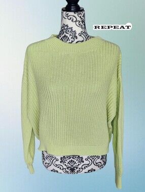 REPEAT Light Lime Ribbed Knit Sweater - Small